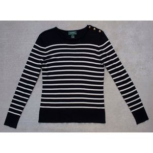Lauren Ralph Lauren L/S Silk Top Navy White Stripe